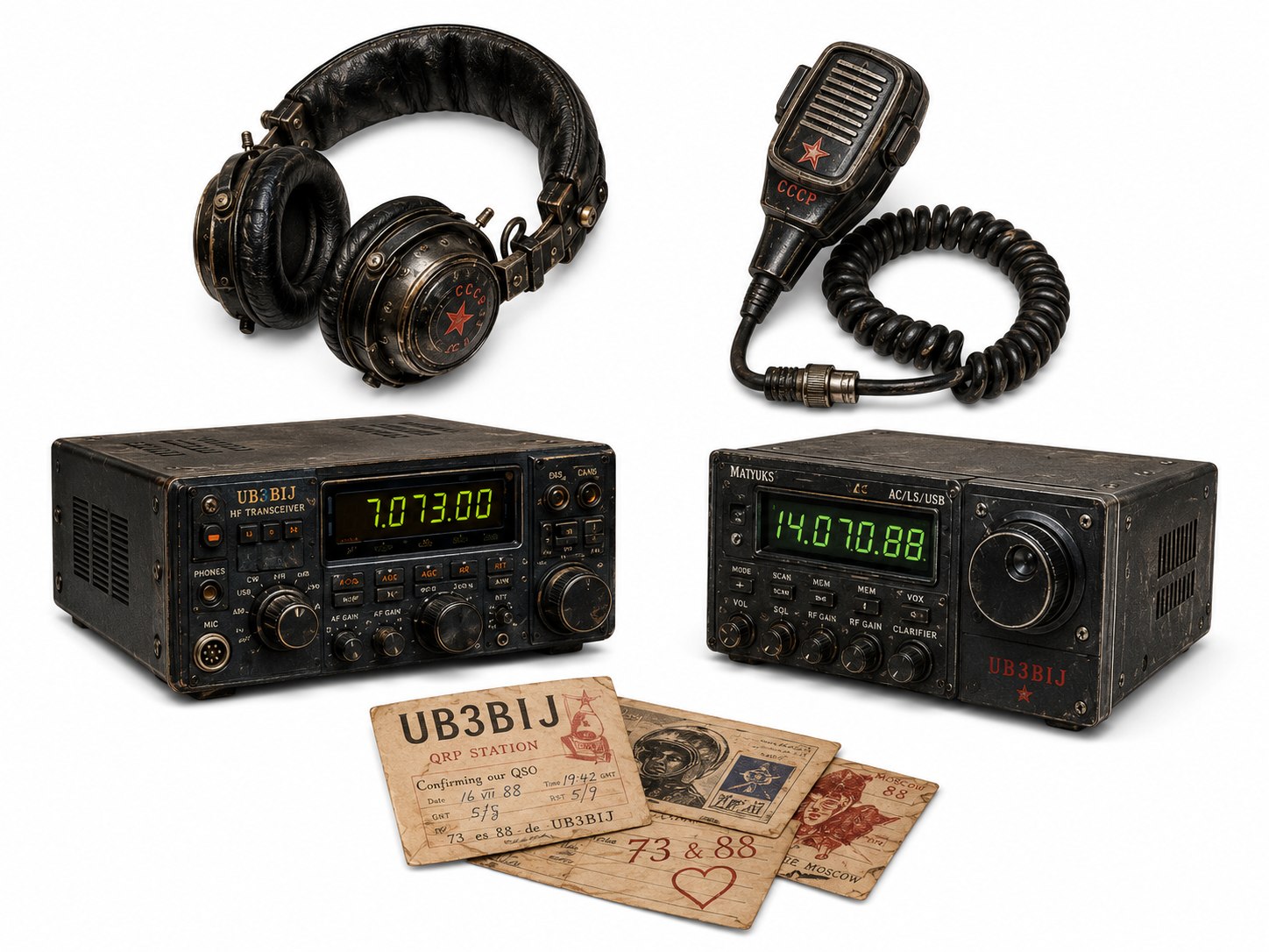 Headphones, microphone and transceivers of the station