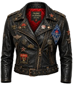 Patched leather jacket